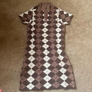 Brown argyle Kendall and Kylie bodycon sweater dress
